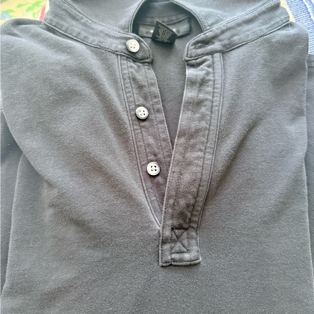 Express Black Henley Tee with Branded Neck Label
